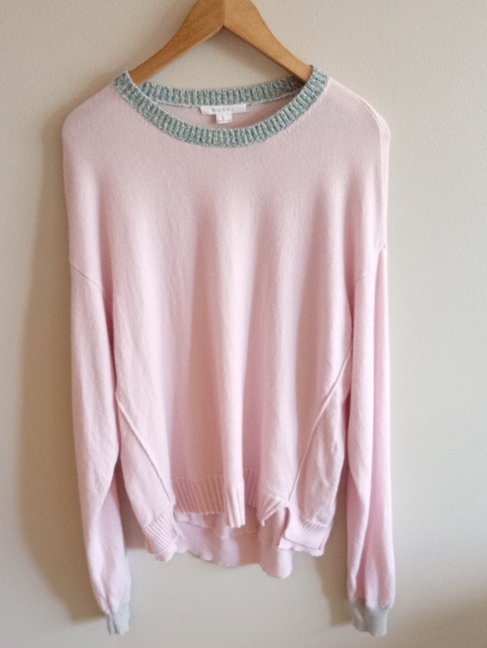 Duffy 100% Cashmere Sweater Crewneck Size Large Oversized Pink Mint Pastel